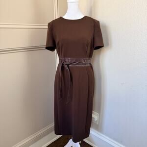 Calvin Klein Brown Faux Leather Tie-Waist Sheath Dress – Size 10